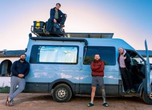 From left, Jarred Karp, Harry Gallimore, Russ Cook and Stan Gaskell near the Vioolsdrift Namibian Border. Photo: Saint Yared / Instagram