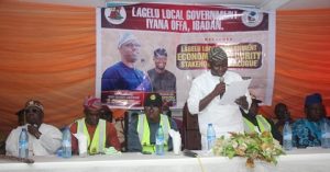 The Executive Chairman of Lagelu local government, Hon. Mudashiru Kamorudeen delivering his speech